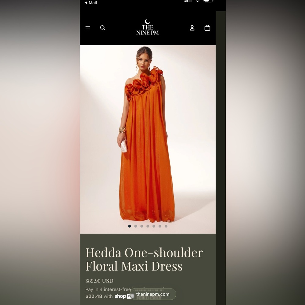 One-Shoulder Orange Ruffle Maxi Dress